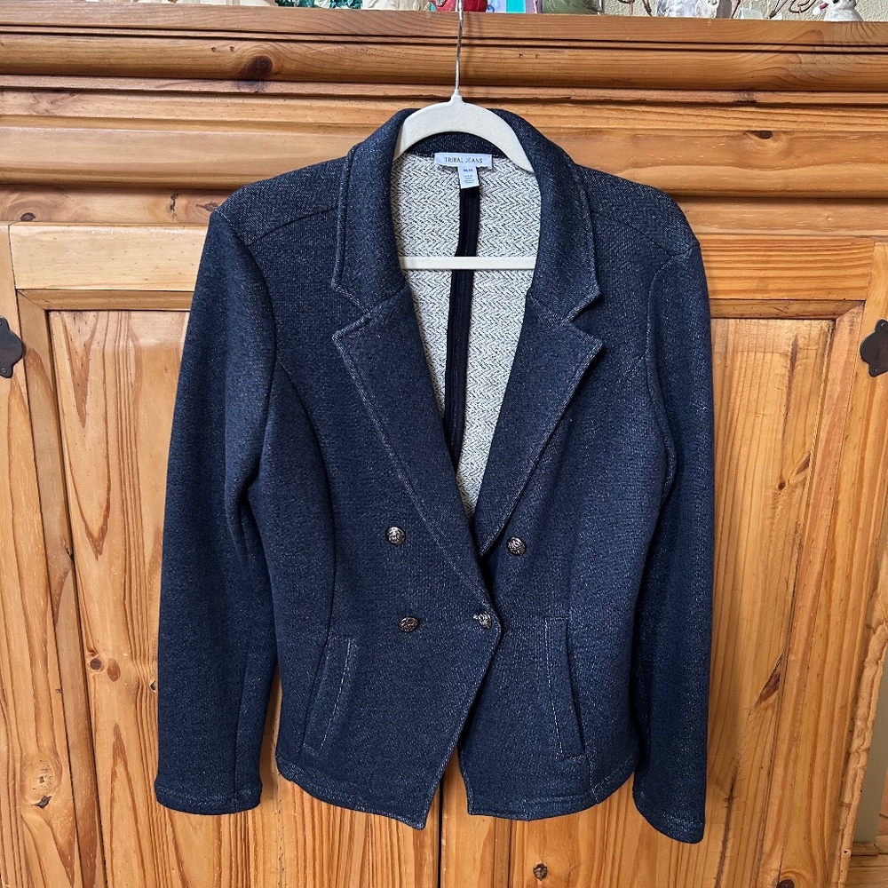 Tribal Jacket Blazer Silver‎ Button Closure Pockets Nautical Women's Medium